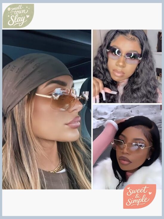 Rimless Rectangle Y2K Sunglasses Frameless Tinted Lens Butterfly